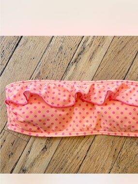 Ruffled Polka Dot Bandeau Bikini Top in Peach and Pink